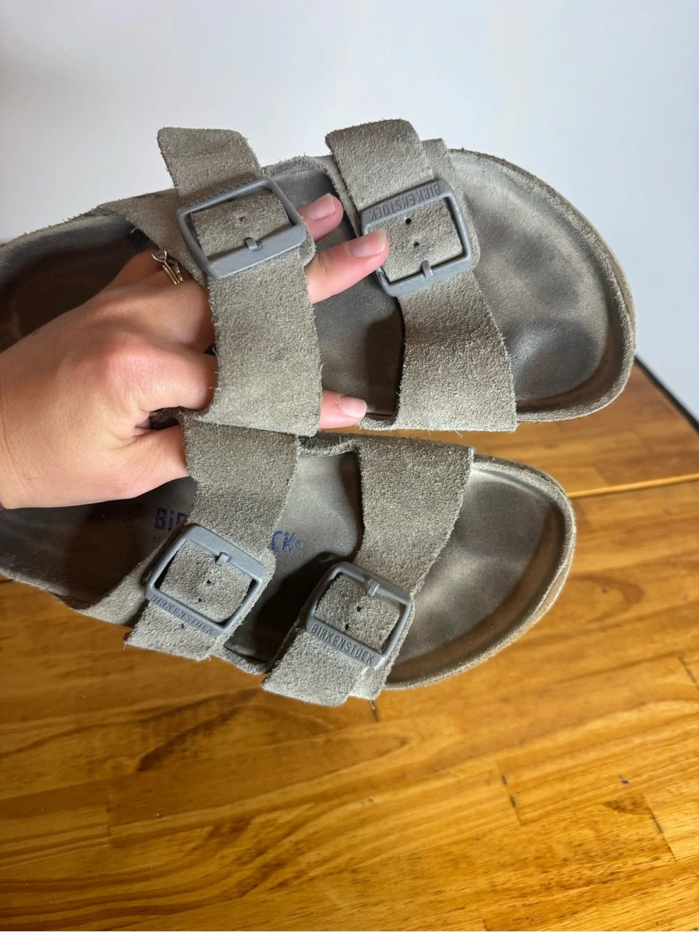 Birkenstock Soft Footbed Arizona Gray Suede Leather Slide Sandals Size 39
